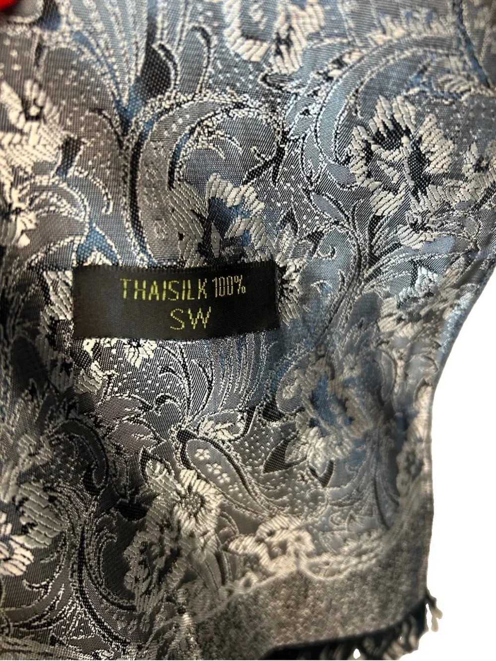 Vintage Thai Silk 100% Silk Shawl Wrap Silver Black Paisley Brocade Fringe 73in